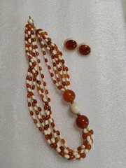 VTG Avon Cosmopolitan Collection Necklace W/ Matching Earrings 6 Strand Honey…
