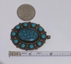 Vintage Bell Trading Post Faux Turquoise Nickel Silver Pendant