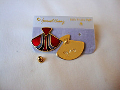 VINTAGE SAMUEL HUANG DESIGNER CLOISONNE RETRO MOD FAN RED BLACK SILVER EARRINGS