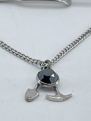 Tie Clip bar Miners Pick Axe & Shovel pave set Spinel silver tone