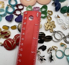 Vintage Lot Of 33 Colorful Clip Earrings Various Sizes Colors Fun Set Everyday