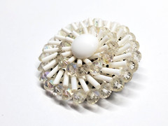 Vintage Western Germany Beaded Brooch Pin White AB Aurora Borealis Jewelry