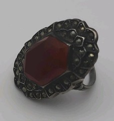Antique Art Deco Gothic Carnelian Markasite Sterling Silver Vintage Ring Size 6