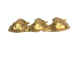 Vintage Pin 3 Elephant Heads Gold Tone Trunks Up 2.5 x .5 inches Brooch