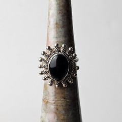 Vintage 925 Sterling Silver Black Onyx Sunburst Ring Size 7.5 – 7.23g