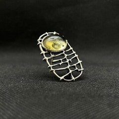 Vintage Old Brooch 925 Sterling Elegant Unique Irregular Yellow Stone For Man