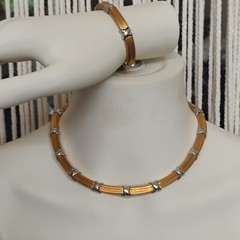 Vintage Bicolor Set Collar Bracelet Heavy Deco X-Design Link Classic Timeless