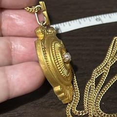 ANTIQUE c1860-1880 VICTORIAN 22K 15.6g ROLLED GOLD PHOTO PENDANT 12K GF CHAIN 22