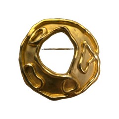 Brooch Gold Tone Brutalist Art Brooch Round C Lock Clasp