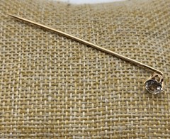 Vintage 14K Gold White stone Stick pin lapel tie Estate fine jewelry