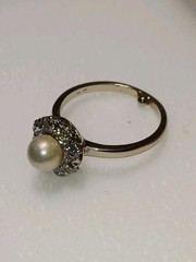 Vintage 14k White Gold White Pearl Diamond Halo Art Deco Edwardian Ring Size 6.5
