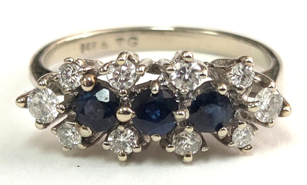 14k White Gold Sapphire & Diamond Ring Size 5.25