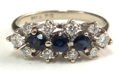 14k White Gold Sapphire & Diamond Ring Size 5.25