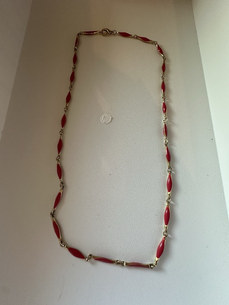 Vintage Gold Tone And Pink Enamel Double Sided Necklace 22”