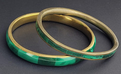 Brass Malachite Stone Inlay Bangle Bracelets Lot of 2