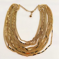 Vintage Multi Strand Necklace Bib Gold Tone Chain Adjustable 17″-20″