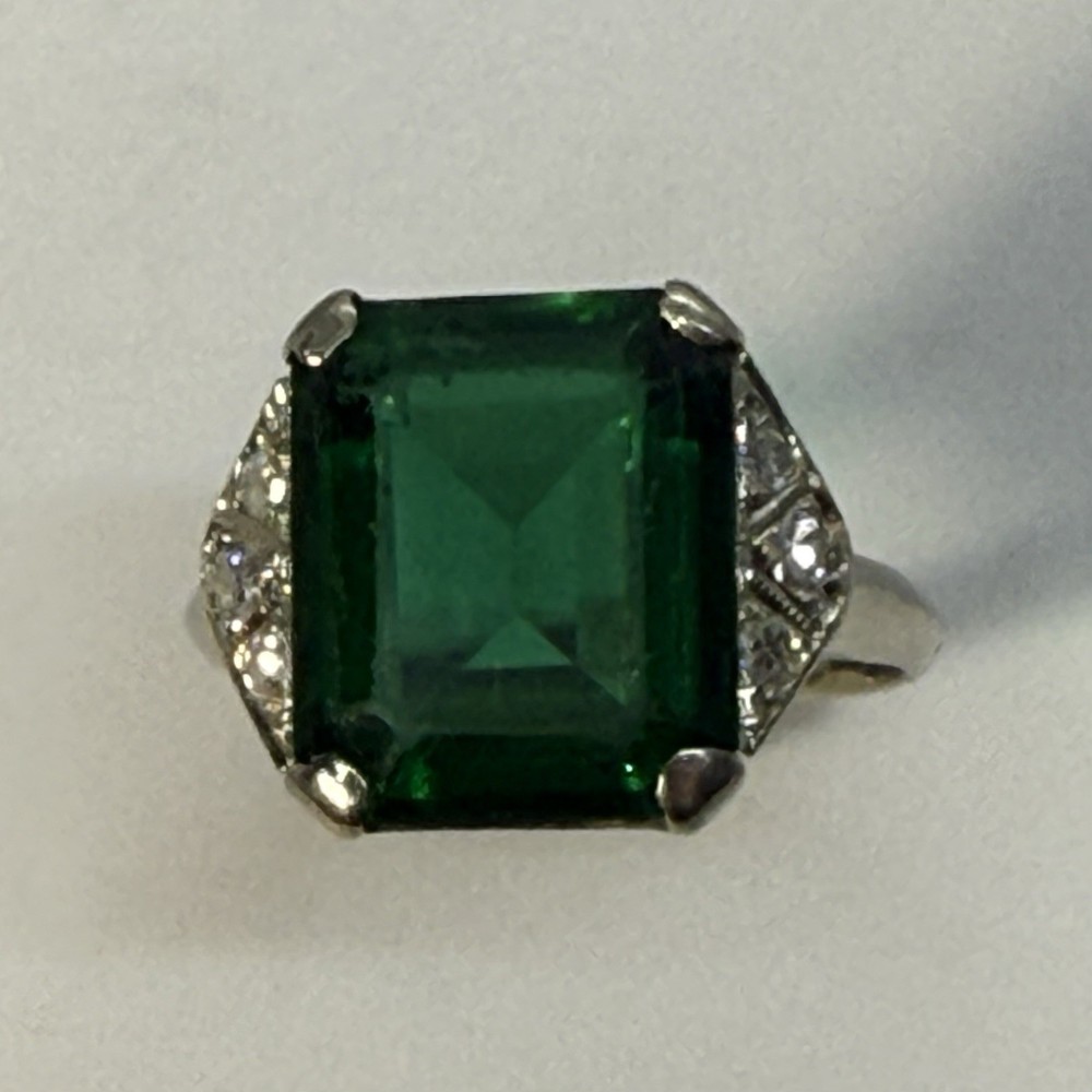 Antique American Art Deco 30s White Gold Natural Diamond Ring 3.6 Gram Size 6.25
