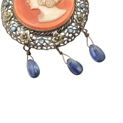 Vintage Handmade OOAK Cameo Necklace, Gemstone Dangle Statement Artisan Necklace