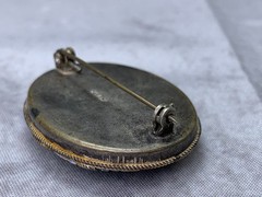 Woman’s Vintage Micro Mosaic Tesserae Glass Pin Italy Oval Floral Brooch Gift