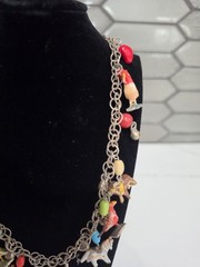 Vintage Tropicana Necklace Silver Wooden Animals Birds Chain Parrot Hearts 1960s