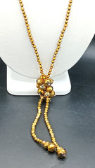 Vintage Lariat Tassel Necklace Beaded Gold Tone Faceted Bicone Sparkle Bow 29″