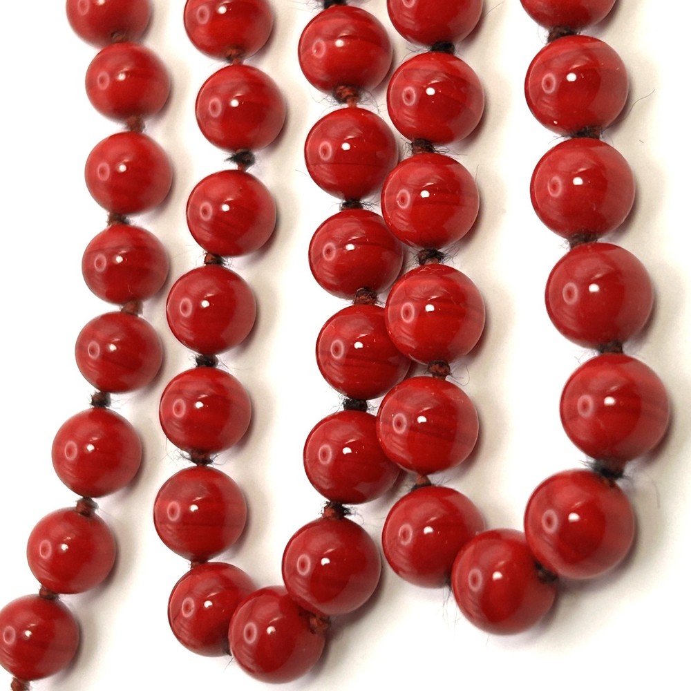 Vintage Monet Bright Red Lucite Bead Single Strand Necklace 25 in