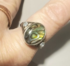 925 Sterling Silver Avon RJ Blue Topaz TESTED Gemstone & Abalone Ring Size 8