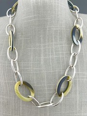 Vintage Ralph Lauren Necklace Chunky Link Buffalo Horn Silver Tone Signed 19”
