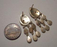 Beautiful Sterling & Opal Mosaic Pierced Earrings w Triple Drops post style