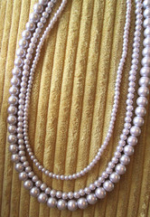 Vintage Lilac Purple Glass Faux Pearl Triple Strand Beaded 26 – 28″ Necklace