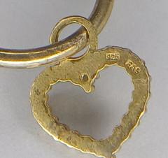 925 FAS Heart Charm Hoop Earrings 1.25in Vermeil Sterling Silver 2.94g Estate