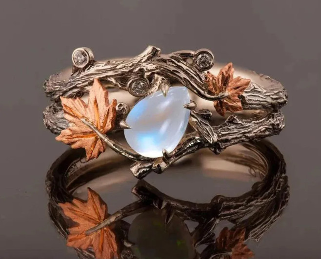 Golden Maple Leaf Ring Vintage Antique Golden Branch Maple Leaf Ring – Men,Women