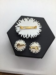 Vintage 1950’s Bubbleite Featherlight Celluloid Floral Brooch & Clip Earring Set