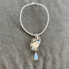 Vintage Jeff Lieb Choker Necklace Silver With Abstract Design Blue Stone OOAK