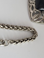Vintage Wheat Chain Filigree Rectangle 2.5″ Pendant Resin Stone 15″