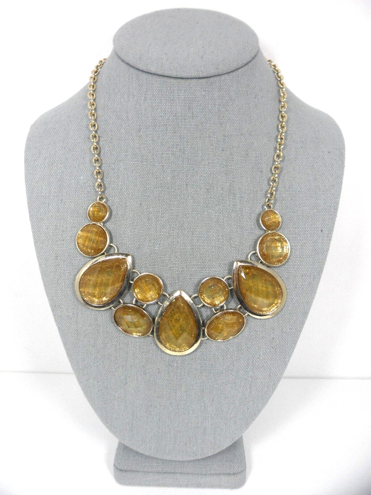 Ann Taylor Bib Necklace Faux Rutile Rutilated Quartz Pear Oval Glass Stones Vtg