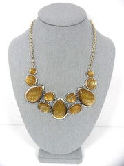 Ann Taylor Bib Necklace Faux Rutile Rutilated Quartz Pear Oval Glass Stones Vtg
