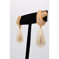 Roman Vintage Dangle Earrings Rhinestone Crystal X Faux Pearl Gold Tone BinAG