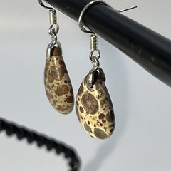Teardrop Asteroid Jasper Sterling French Wire Earrings Natural Gemstone Casual
