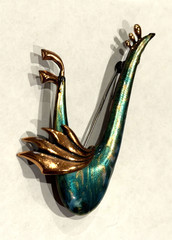 MATISSE RENOIR WINDSONG BIRD GREEN ENAMEL VINTAGE MCM COPPER BROOCH PIN EUC