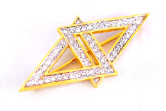 Nina Ricci Vintage Brooch Glam Interlaced Rhinestone Triangles Gold Tone 75MM