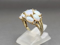 Womans Vintage Fire Opal Diamond Cluster Sterling Silver Cocktail Ring Size 5.5