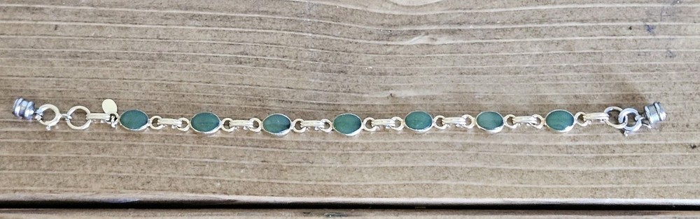 Vintage 1/20 12k Gold Filled & Green Stones Link Bracelet 6-3/4 Inches