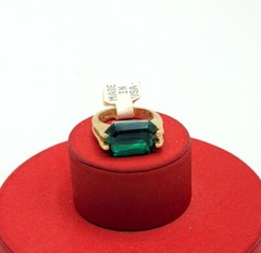 Vtg Sz 10 Ring Lg Green Cubic Zirconia 18KGE Gold Electroplated Jewelry StyL2