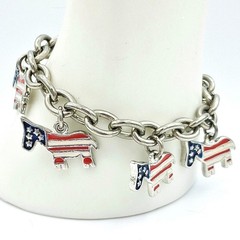 Vtg Cookie Lee Donkey Charm Bracelet 7–7.5″ Red White Blue Toggle VGC