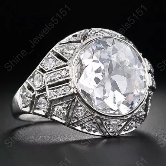 Antique Art Deco 2.90Ct Round Cut Lab Created Diamond Engagement 925 Silver Ring