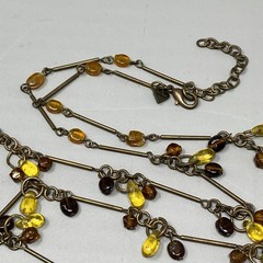 Designer Glass Bead Necklace Brown Yellow Cluster Briolette Station Aera Long