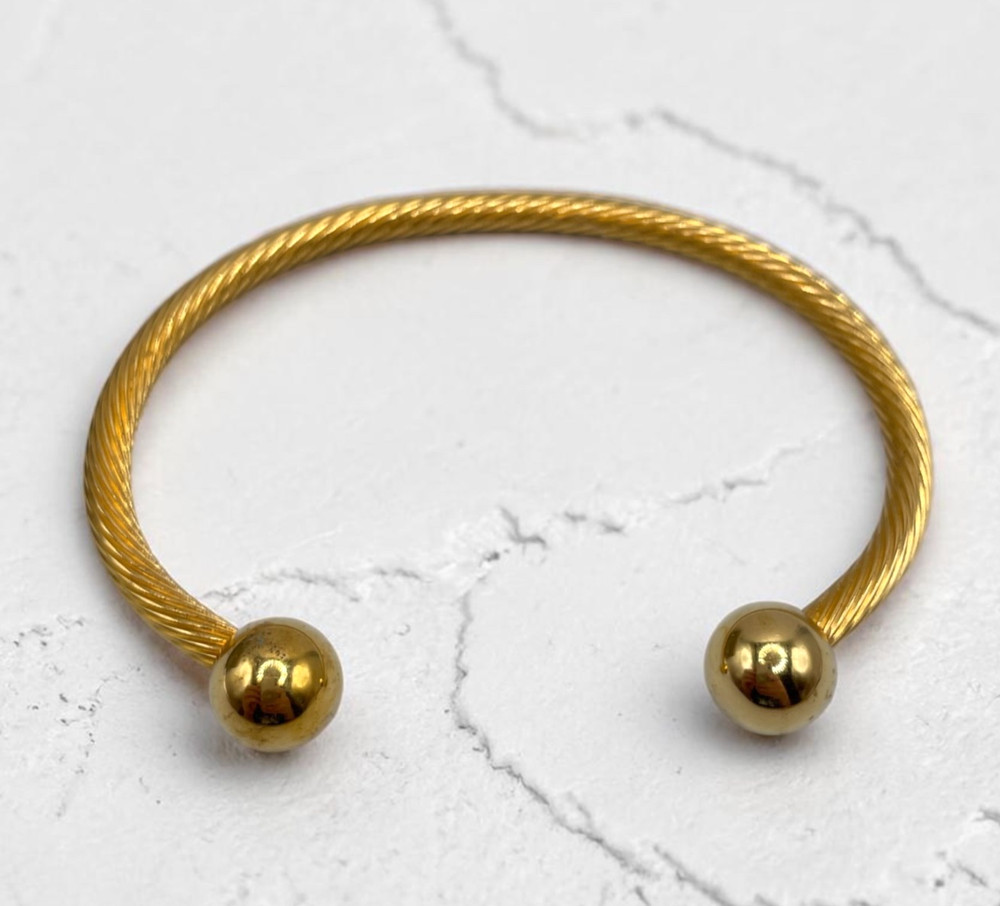 VTG Gold-tone twisted cable ball tip bangle bracelet