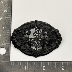 Antique Victorian Era Berlin Iron Style Mourning Brooch Filigree Scrools 2.75″