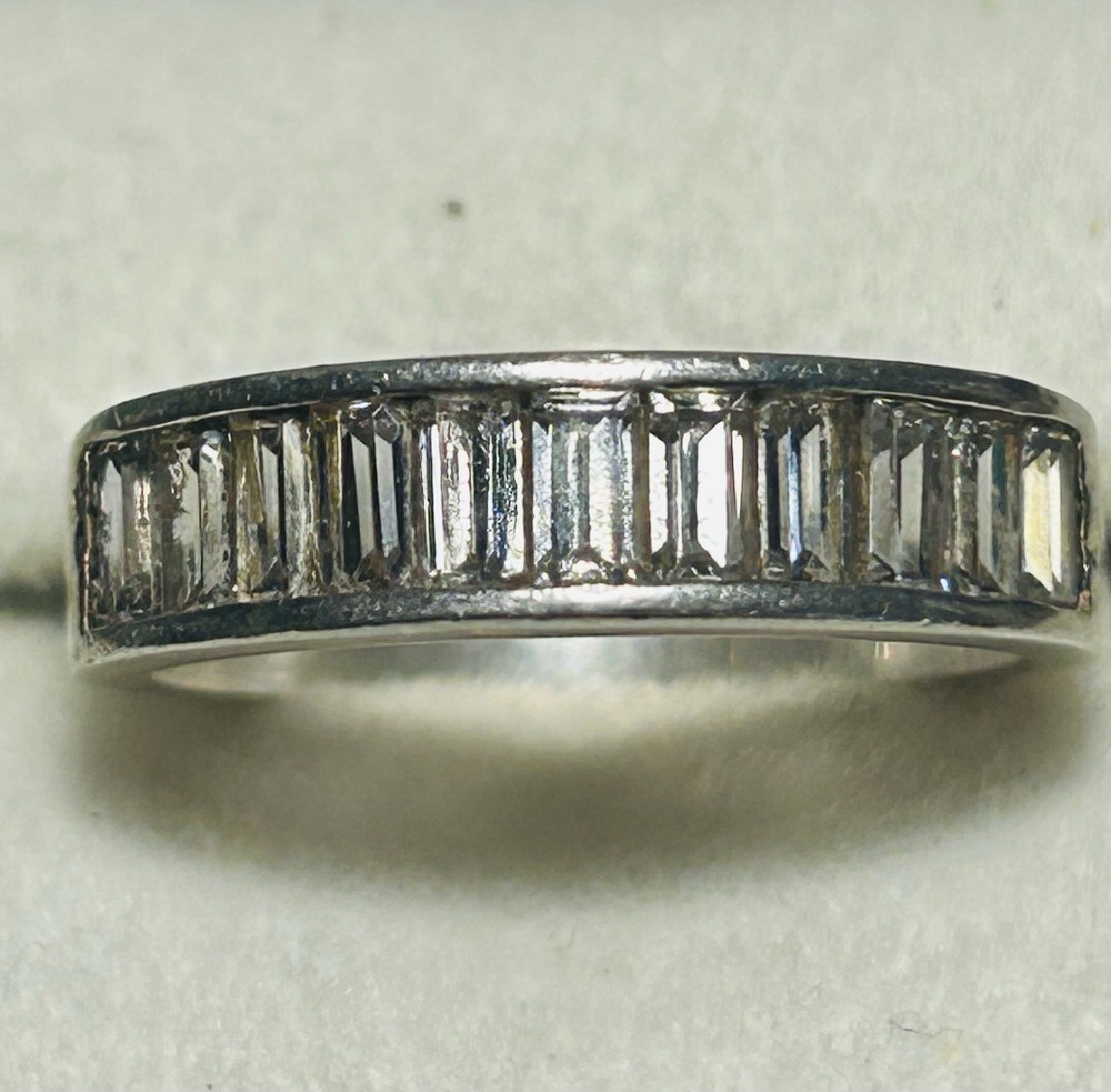 925 Sterling Silver Baguette Channel Set CZ Half Eternity Band Ring Size 7